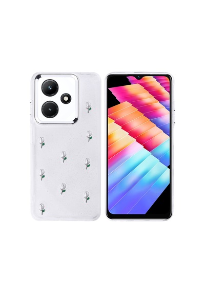 Zore İnfinix Hot 30i Kılıf Airbag Tasarımlı Simli Şeffaf Ogaa Kutup Kapak - Kiraz