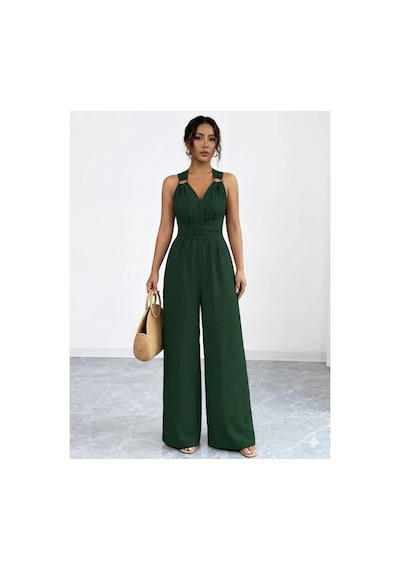 Meridefashion Kadın Askılı Halka Detaylı Arkadan Çapraz Yazlık Tulum 2xl/3xl Çok Renkli