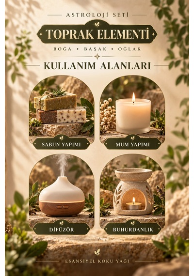 Astroloji Toprak Elementi Seti 3 Lü Esansiyel Koku Yağı Boğa Başak Oğlak, Difüzör Ve Buhurdanlık E Çok Çeşitli