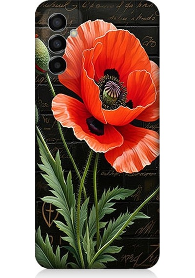 Samsung Galaxy M23 Uyumlu Kırmızı Gelincik Hatırası Desenli Silikon Kılıf Çok Renkli