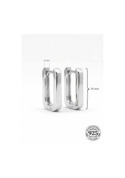 925 Ayar Gümüş Rodyum Kaplama Dikdörtgen Huggie Halka Küpe - Büyük Boy 3mm En Rze10284