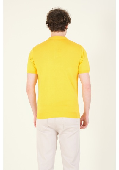 Giyim Dünyası Erkek Yanları Desenli Polo Yaka Merserize T-shirt Sarı 001