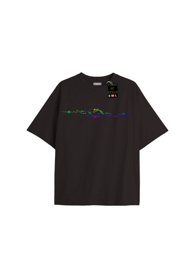Flood Of Style Siyah Oversize T-shirt Balıklar Özel Tasarım