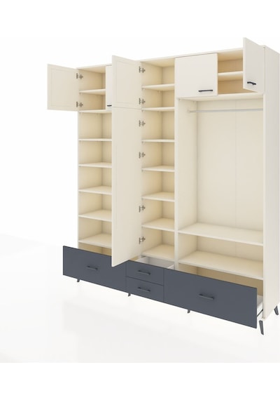 Hyperion Dolap 18 Raflı 4 Çekmeceli Tek Askılı 220x44x243 Aytaşı-aytaşı/antrasit Çok Renkli
