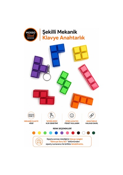 Şekilli Mekanik Klavye Anahtarlık Tetris Klavye Anahtarlık Klik Sesli Fidget Mekanik Switch Keychain
