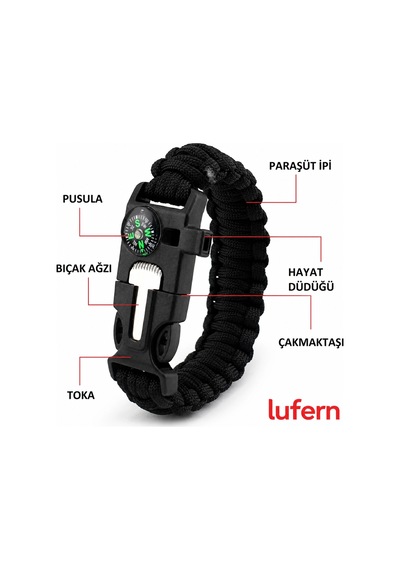 Çok Amaçlı Hayatta Kalma Bilekliği Survival Pusulalı Kamp Düdük Outdoor Aksesuar Kit Askeri Çok Renkli