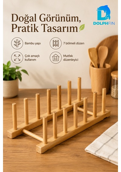 Bambu 6 Tabaklık Doğal Bambu Tabak Kapak Saklama Mutfak Düzenleyici Organizer