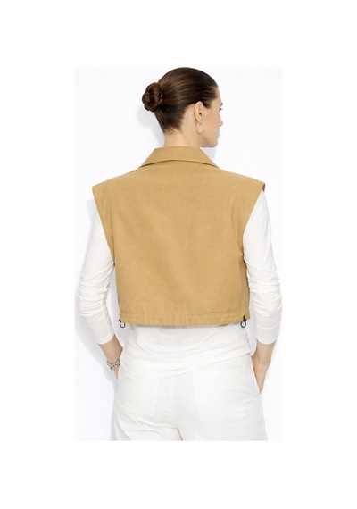 Mizalle Büyük Torba Cepli Büzgülü Camel Pamuklu Yelek Camel