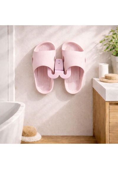 Terlik Askılığı Duvara Yapışan Banyo Terlik Tutucu Delmeden Montaj Çok Renkli Pembe