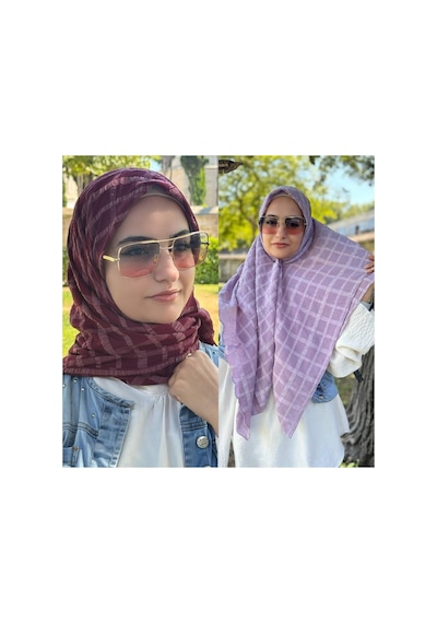Aldaıyr 2 Jakarlı Pamuk Caz Eşarp 120x 120 Bordo- Lila