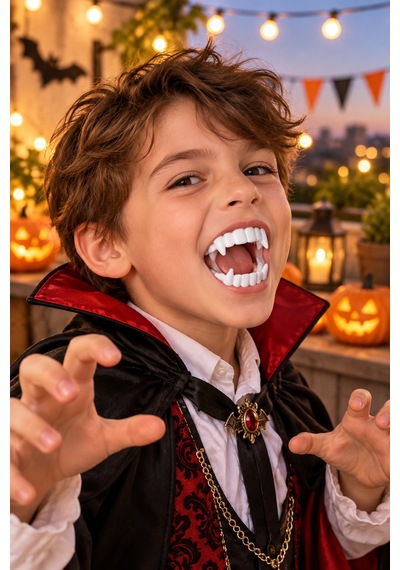Halloween Cadılar Bayramı Çocuk Vampir Dişi Tekli Paket Kostüm Parti Aksesuarı Beyaz Sivri Diş