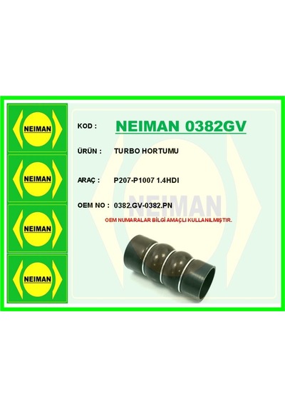 Bescher Turbo Hortumu P207-p1007 1.4hdı Neıman 0382gv 0382.gv 0382.pn
