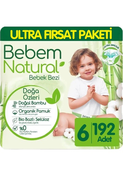 Bebem Natural Bebek Bezi Ultra Fırsat Paketi 6 Numara 64x3 192 Adet 3'lü