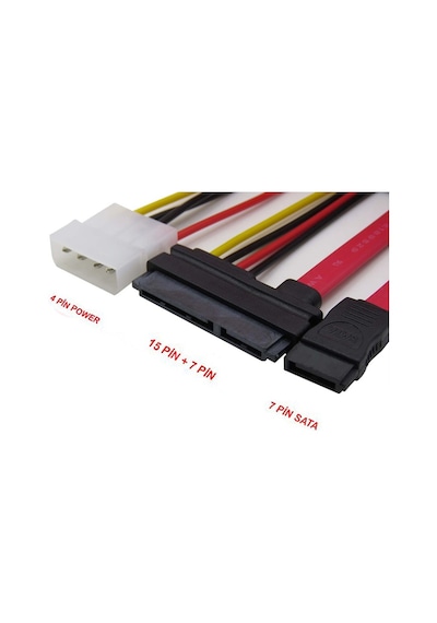Sata To Sata Kablo 22 Pin To 7 Pin + 4 Pin Molex Power Kablo