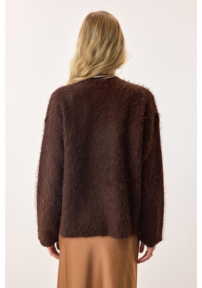 Olcay Oversize Tüylü Soft Kazak Kahve 8270