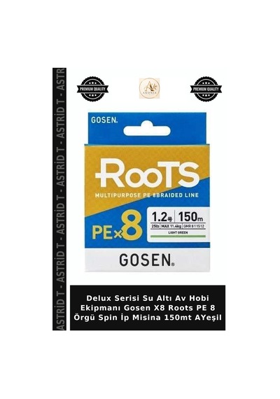 Delux Serisi Su Altı Av Hobi Ekipmanı Gosen X8 Roots Pe 8 Örgü Spin İp Misina 150mt Ayeşil 1.0 PE