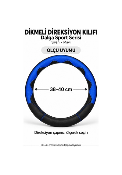 Trobus Toyota Corolla 1993-1998 Uyumlu Dikmeli Direksiyon Kılıfı Dalga Sport Deri Siyah Mavi Siyah - Mavi