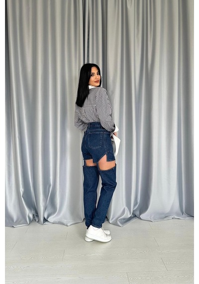 Duygudan Mavi Askılı İki Parça Jeans Pantolon