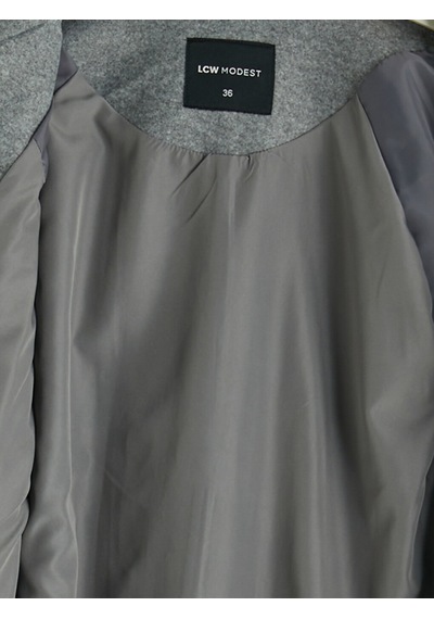 Lcw Modest Gri Kuşaklı Oversize Kadın Kaşe Kaban