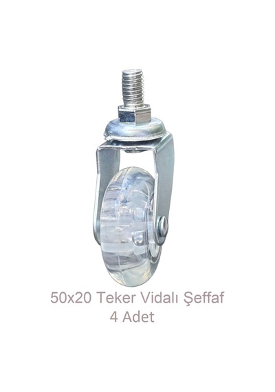 Ofis Koltuk Dolap Etajer 360 Derece Döner 50 X 20 Vidalı Teker Şeffaf 50 Mm 4 Adet Şeffaf