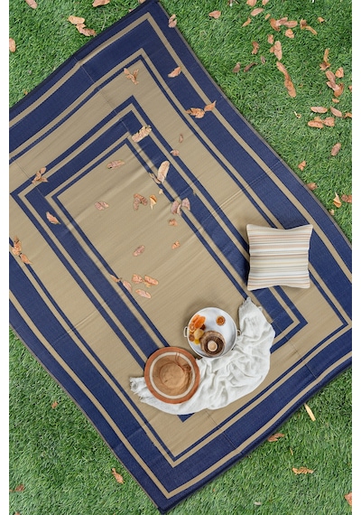 Savana Xl Plaj Kamp Karavan Piknik Bahçe Halısı Balkon Teras Hasır Mat Savan Halı 240x330 Bej - Lacivert