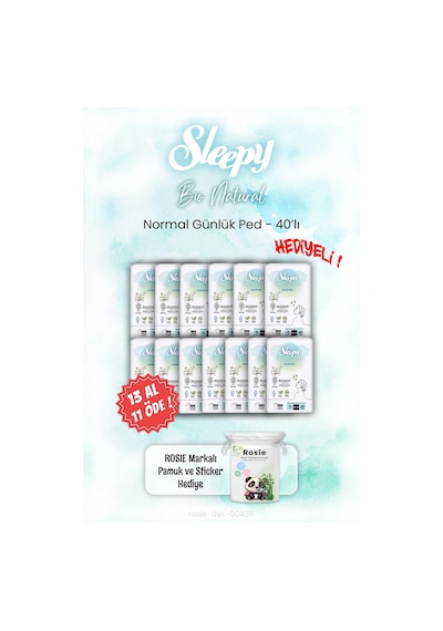 13 Al 11 Öde Sleepy Bio Natural Günlük Ped 40'lı Ve Rosıe