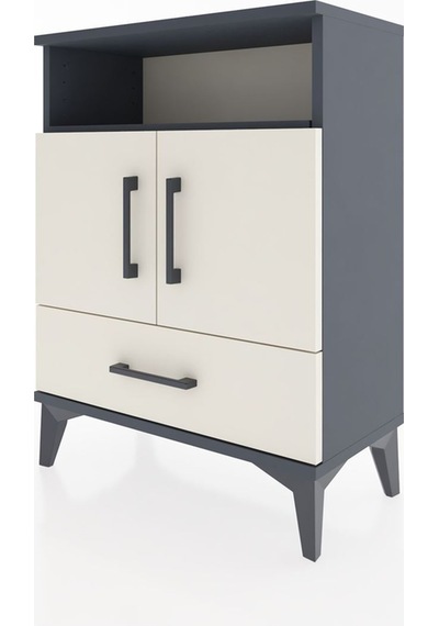 Arges Komodin 3 Raflı Tek Çekmeceli 2 Kapaklı 60x30x80 Antrasit-aytaşı Antrasit