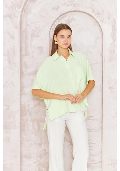 Darlin Moda Kadın Yeşil Bol Kesim Kısa Kollu Gömlek Dm9005 Yeşil