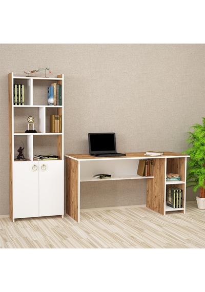 Kalenderdekor1 Kalender Dekor Avel Mayra 145 Cm Çalışma Masası Takımı Avlm02 Beyaz  -  Meşe