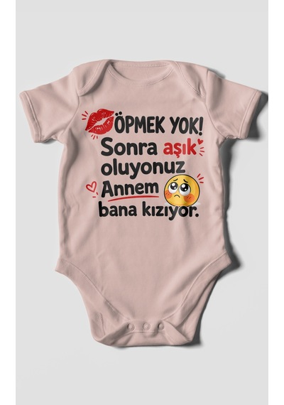Morivokids Anneye Özel Kısa Kollu Bebek Body %100 Pamuk Zbn172-kk Pastel Pembe