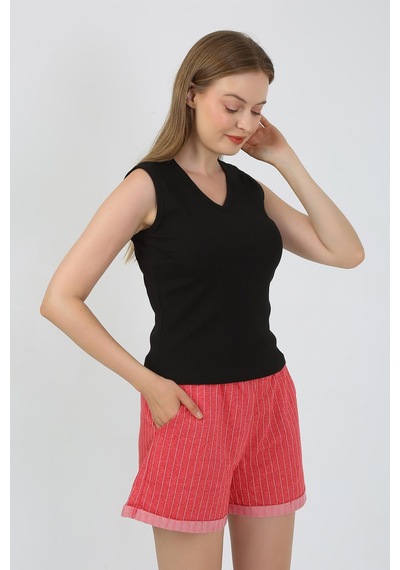Akbeniz Kadın Kalın Askılı Şortlu Pijama Takım Siyah 3632