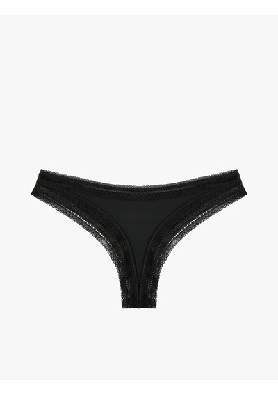Koton Dantel Detaylı String Külot Siyah 7wlk30070mk