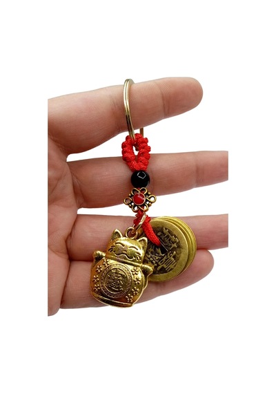 Çin Feng Shui Şans Ve Bereket Parası Maneki Neko Metal Anahtarlık