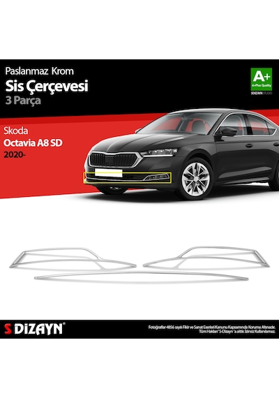 S-Dizayn Skoda Octavia A8 Krom Sis Çerçevesi 3 Prç. 2020 Üzeri