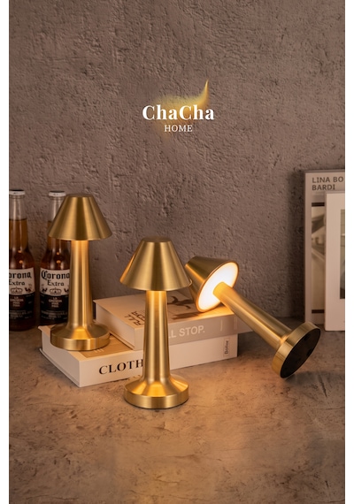 Chacha Home Pera Metal Led Masa Lambası 22x10 Cm - Lüks Dekoratif Abajur Ve Gece Lambası Gold