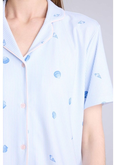 Defacto Regular Fıt Kısa Kollu 2li Softshell Pijama Takım H5459ax26smbe745 Mavi-be745