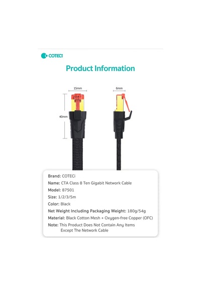 Cat8 Oyuncu Ethernet Kablosu - 5metre - 40gbps Yüksek Hız Veri Aktarımı Kırılmaz Örgü Yassı Tasarım