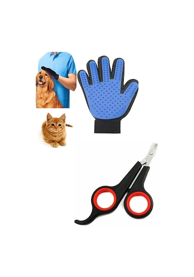 Vi Caro Kedi Köpek Tüy Tarama Kaşıma Fırça Eldiven Kedi Köpek Tırnak Makası 2 Li Set