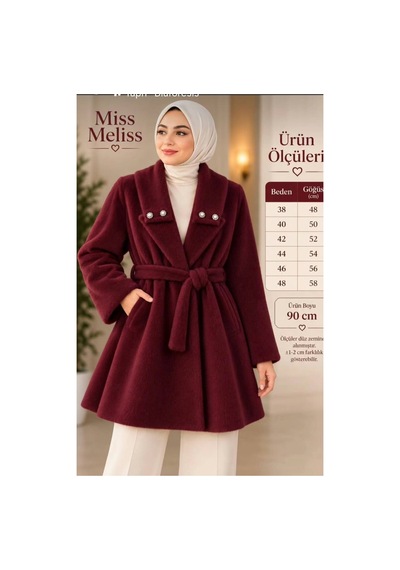 Miss Meliss İnci Detaylı Şık Fox Kumaş Kaban Bordo Bordo