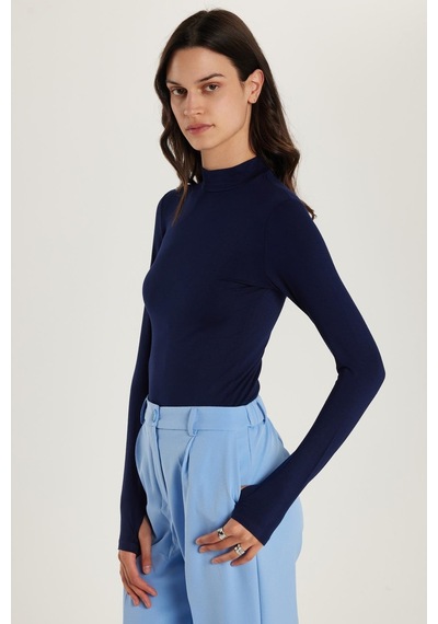 Tudors Kadın Regular Fit Klasik Kesim Viskon Kumaş Balıkçı Yaka Lacivert Bluz -34619 Lacivert