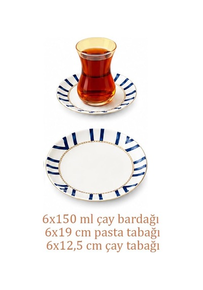 Yasemin Dicle 18 Parça 6 Kişilik Porselen Pasta Ve Çay Takımı Çizgili Lüks Sunum Seti Çok Renkli