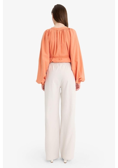 Defacto Keten Karışımlı Wide Leg Geniş Paça Flamlı Pantolon E7480ax25smgr342 Gri