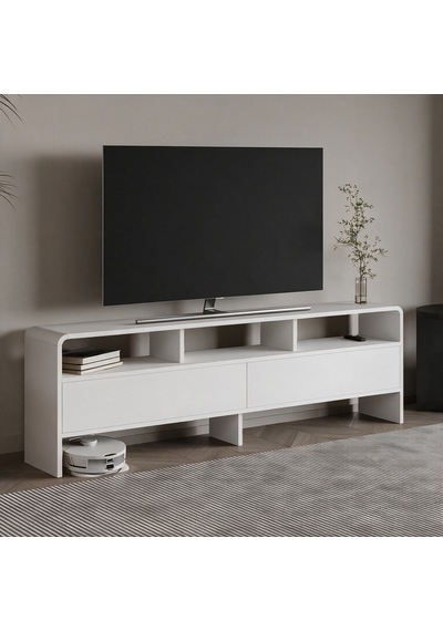 İnarch Dizayn Onda 2 Kapaklı Tv Sehpası - 160 Cm Modern Depolama Üniteli Tv Konsolu Beyaz