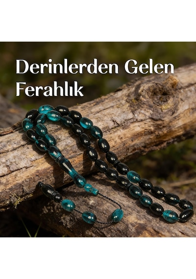 Turkuaz Rengi-siyah Sıkma Kehribar Tesbih 7 11 Mm
