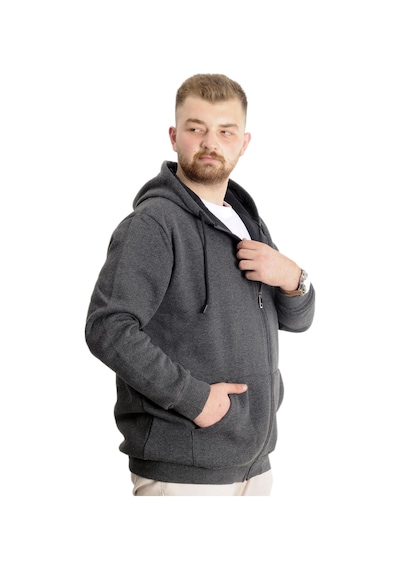 Mode Xl Büyük Beden Erkek Sweat Zippered Basic 20543 Antramelanj Antrasit