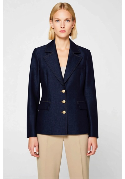 Benerly Kadın %100 Pamuk Ceket Yaka Standart Kol Fitted Kalıp Blazer Ceke Koyu Mavi