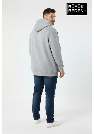 Süperlife Erkek Büyük Beden Ar Baskılı Kapüşonlu İnce Sweatshirt Spr26bsw963 Açık Gri Melanj