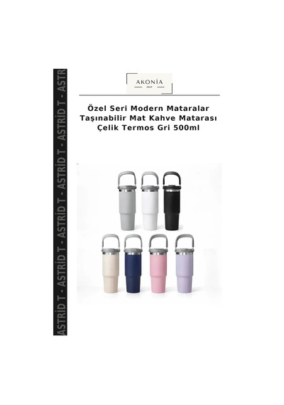 Özel Seri Modern Mataralar Taşınabilir Mat Kahve Matarası Çelik Termos Gri 500ml