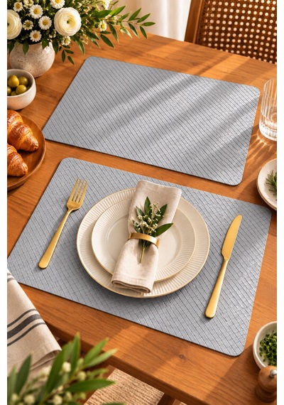2'li Deri Amerikan Servis Seti 45x30 Cm Örgü Dokulu Supla Masa Servis Altlığı Açık Gri - 939971829 Açık Gri