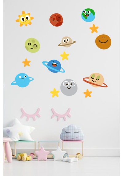 Şirin Gezegenler Çocuk Odası Duvar Sticker 70x70 Cm